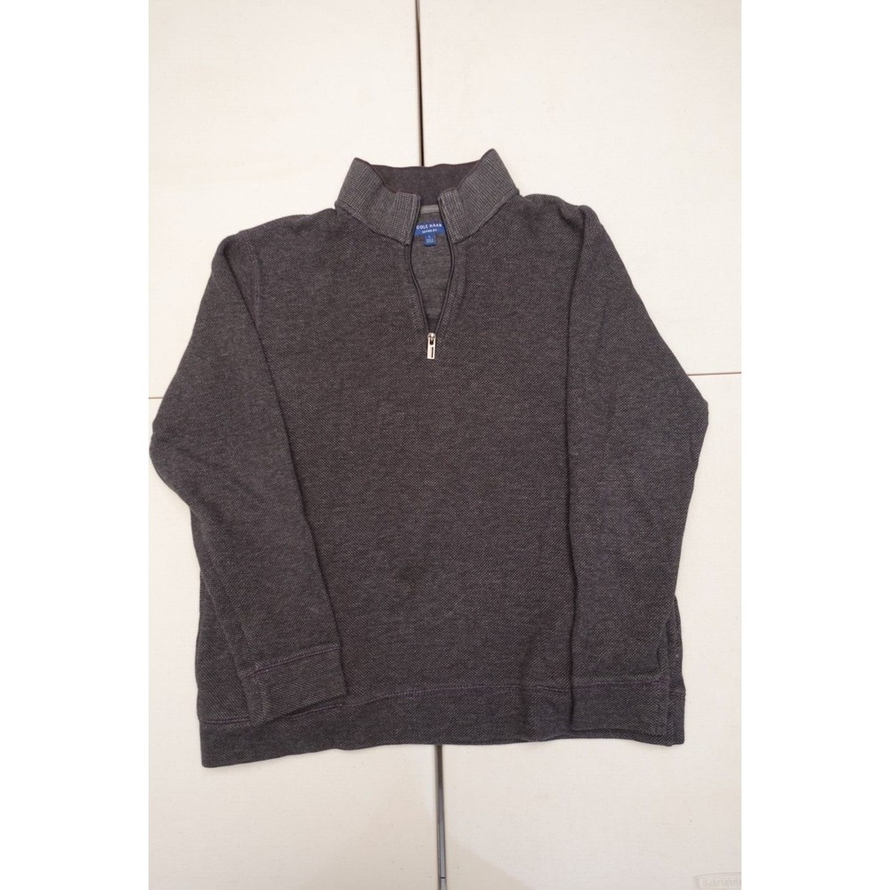 Men's Cole Haan 1/4 Zip Up Mock Neck Sweater Grey Color Adult Size L W/ Pockets